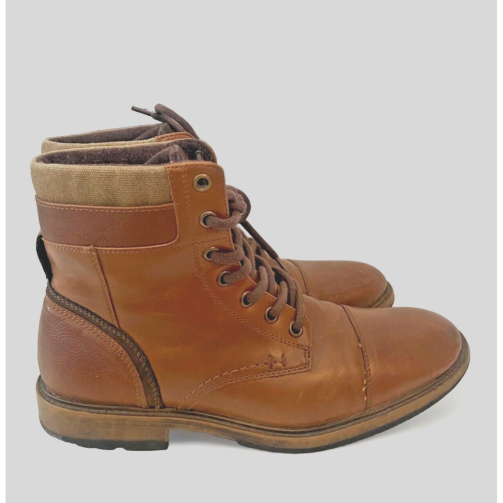 J. Ferrar Davidson Boots Mens 7.5‎ Brown Faux Leather High Lace Up Cap Toe Shoes